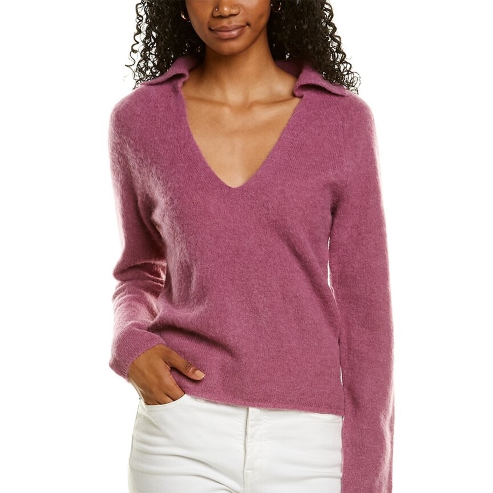 Vince Brushed V-Neck Polo Alpaca & Wool-Blend Sweater